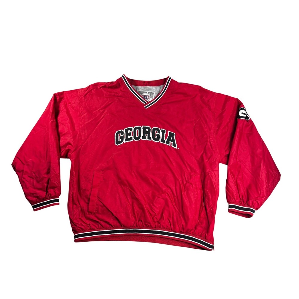Genuine Stuff Georgia Bulldogs Windbreaker Pullover Red V-Neck Mens Large
